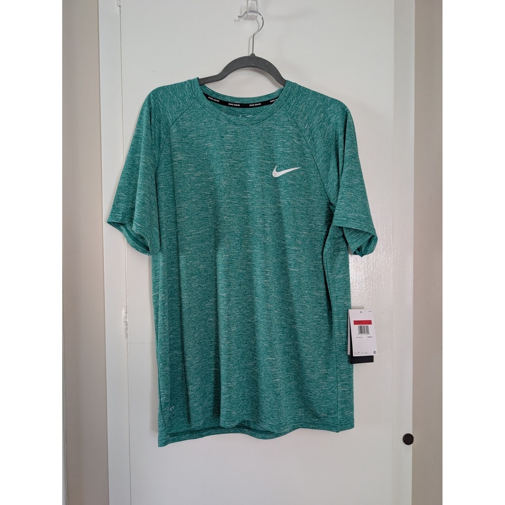 Nike Swim Mens Dri-FIT UPF 40+ Short Sleeve Rash Guard Heather Green Large NEW
